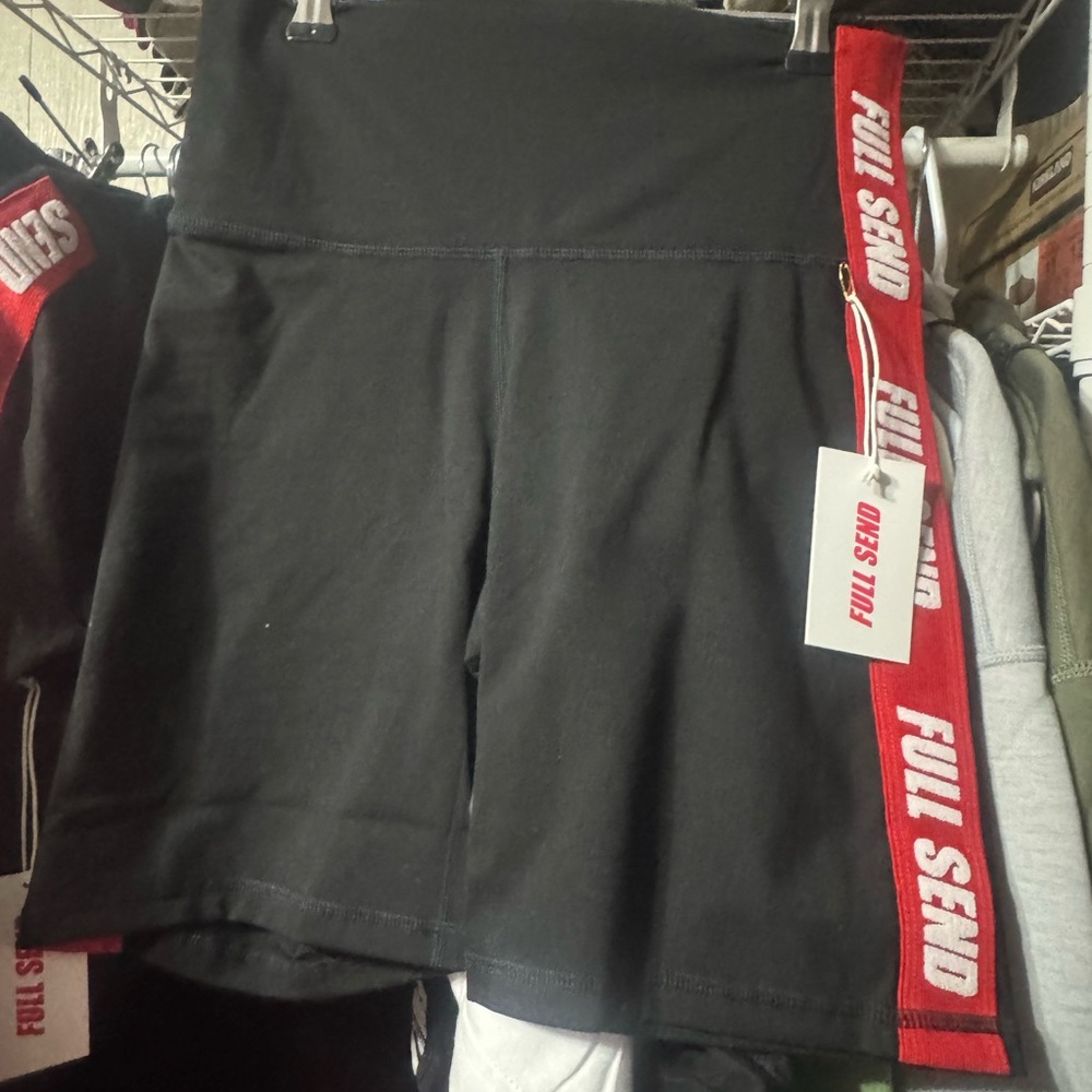 Full Send Black Bike Shorts with Red Trim